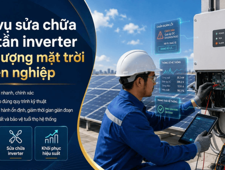 Kỹ sư Nam Thịnh Energy đo kiểm sửa chữa bo mạch inverter điện mặt trời